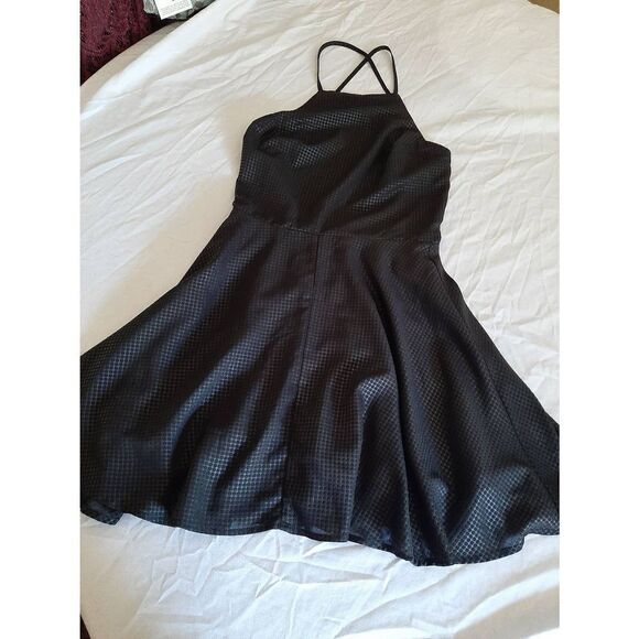Small Dance & Marvel Black Lined Spaghetti Strap Criss Cross Back Mini Dress - Picture 1 of 4